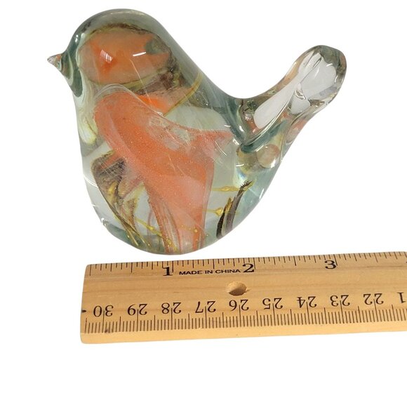 Art Glass Bird Paperweight Orange Swirl Abstract Pattern Flat Bottom 3.5 - Picture 8 of 8